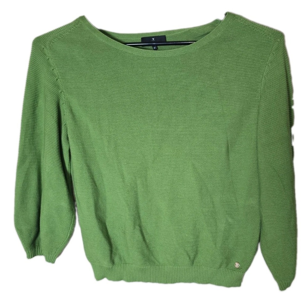Monari Women's Green Rib Knit Round Neck Pullover Sweater Size 36 Small t8